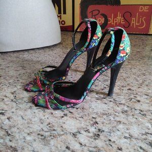 Balenciaga Paris Floral Fabric Sexy Strappy Heels